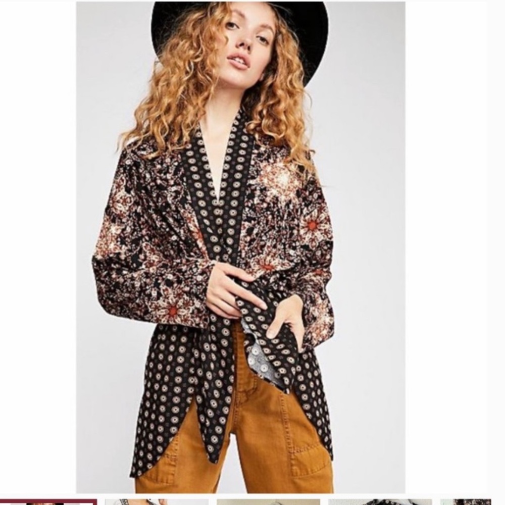 Free People Black and Brown Patterned Jacket